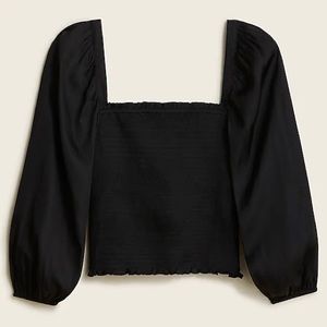 NWT J.Crew Black Squareneck smocked featherweight satin top Size L